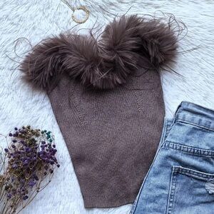 Chic Brown Fur-Trimmed Top